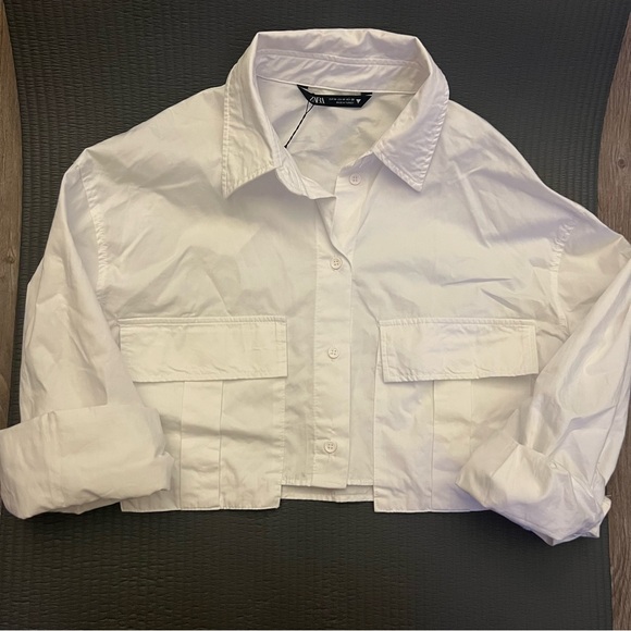 Zara Cotton Double Pocket Cropped Shirt - Picture 4 of 16